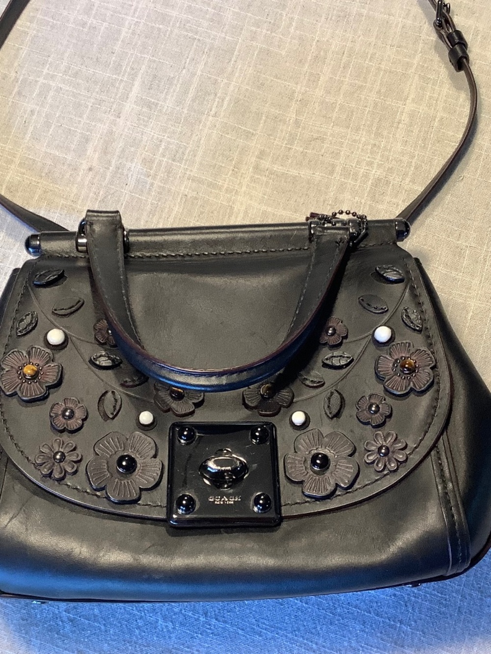 Coach Drifter top handled satchel with shoulder strap.